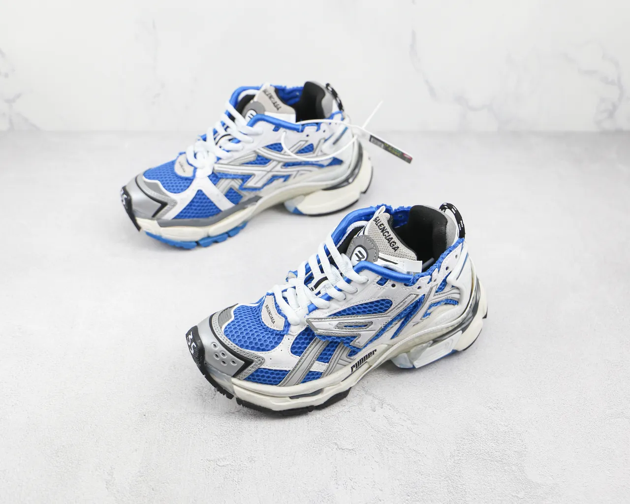 ASICS أبيض أزرق طبقة صناعية قفص شبكة قابلة للتنفس أحذية الجري 4