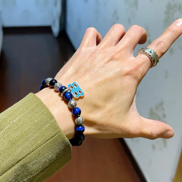 Balenciaga BB Beads Blue and Silver Enamel Charm Bracelet 3