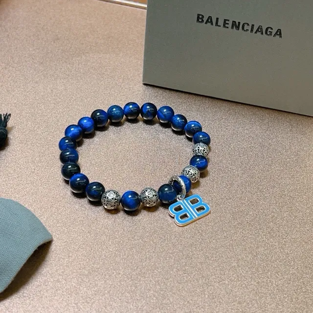 Balenciaga BB Beads Blue and Silver Enamel Charm Bracelet 4