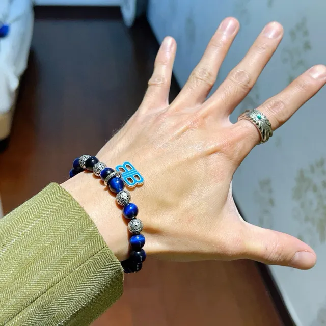 Balenciaga BB Beads Blue and Silver Enamel Charm Bracelet 5