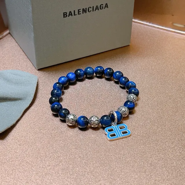 Balenciaga BB Beads Blue and Silver Enamel Charm Bracelet 7