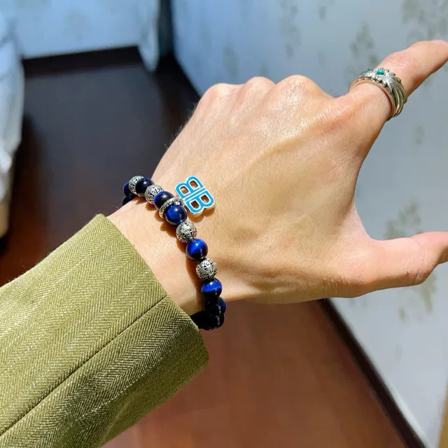 Balenciaga BB Beads Blue and Silver Enamel Charm Bracelet 8