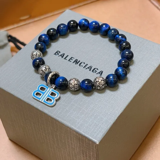 Balenciaga BB Beads Blue and Silver Enamel Charm Bracelet 9