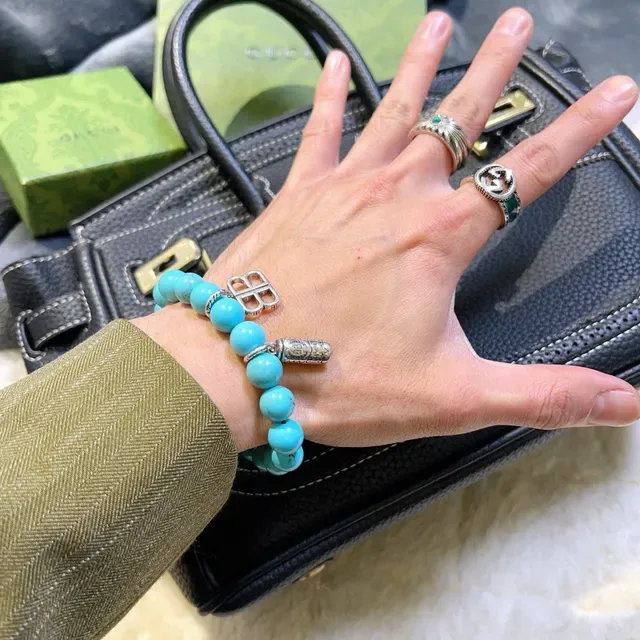 Balenciaga BB Beads pulsera de turquesa y tono plateado 2