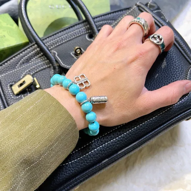 Balenciaga BB Beads pulsera de turquesa y tono plateado 5