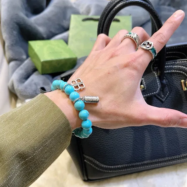 Balenciaga BB Beads pulsera de turquesa y tono plateado 8