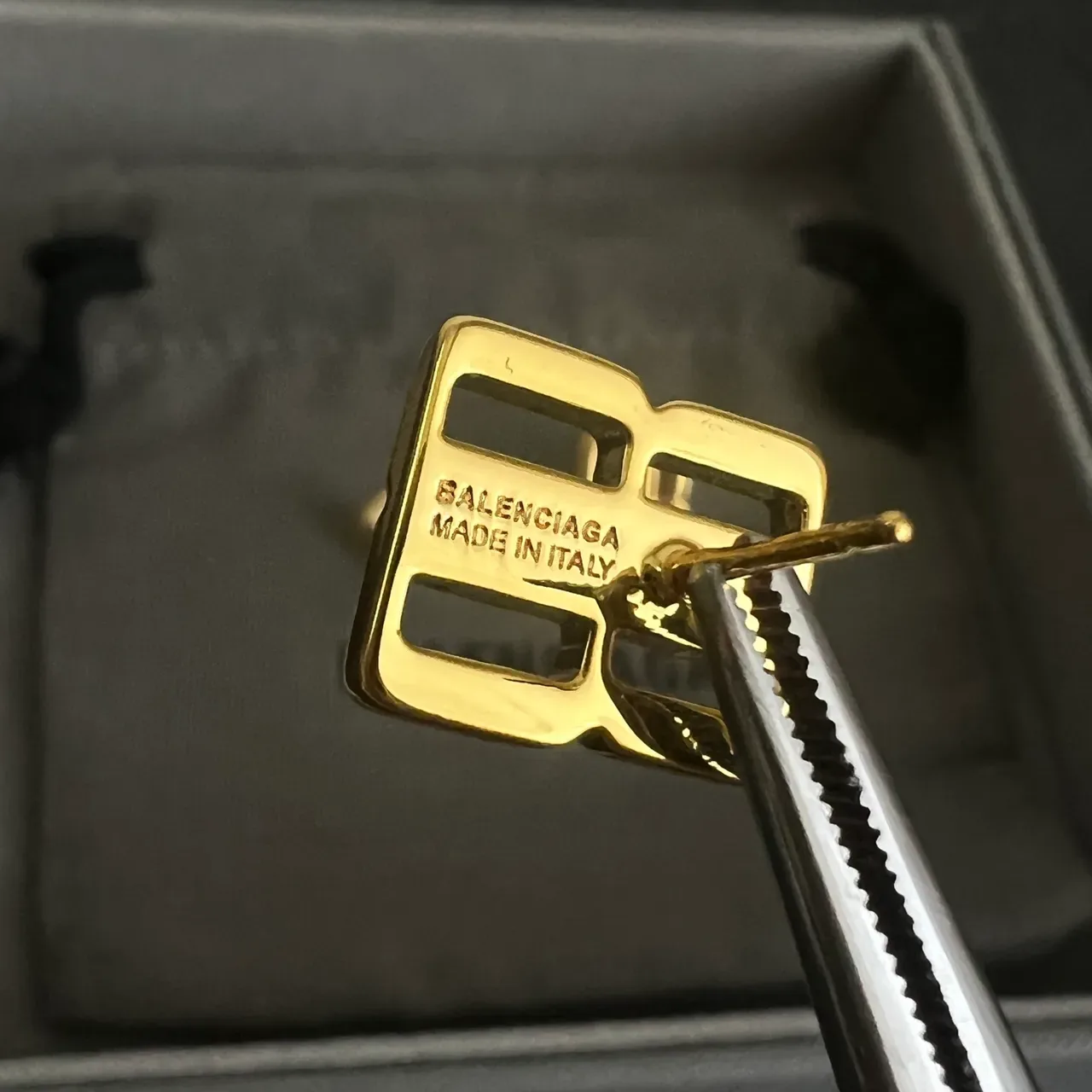 Balenciaga BB Logo Gold-Tone Rectangular Stud Earrings 3