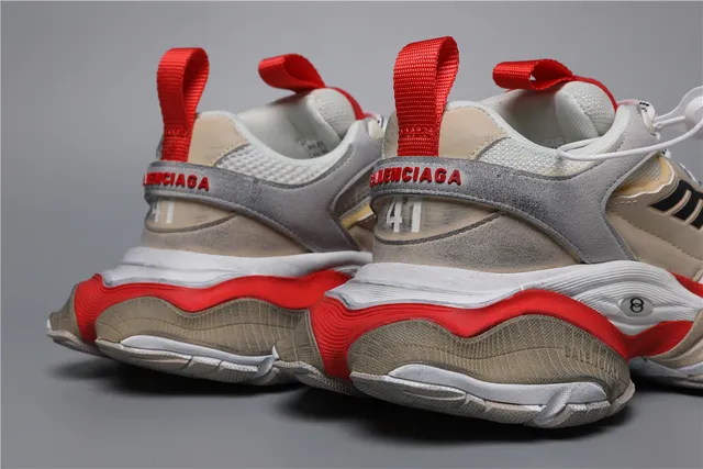 Balenciaga Beige Rojo Suela en capas Parte superior mixta ante-malla Sneakers chunky 2