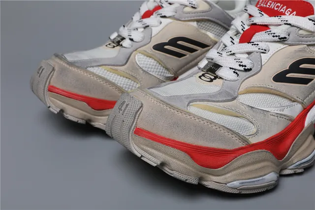 Balenciaga Beige Rojo Suela en capas Parte superior mixta ante-malla Sneakers chunky 4