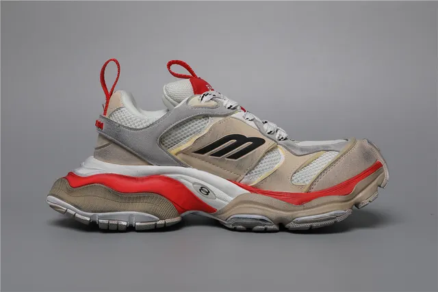 Balenciaga Beige Rojo Suela en capas Parte superior mixta ante-malla Sneakers chunky 8