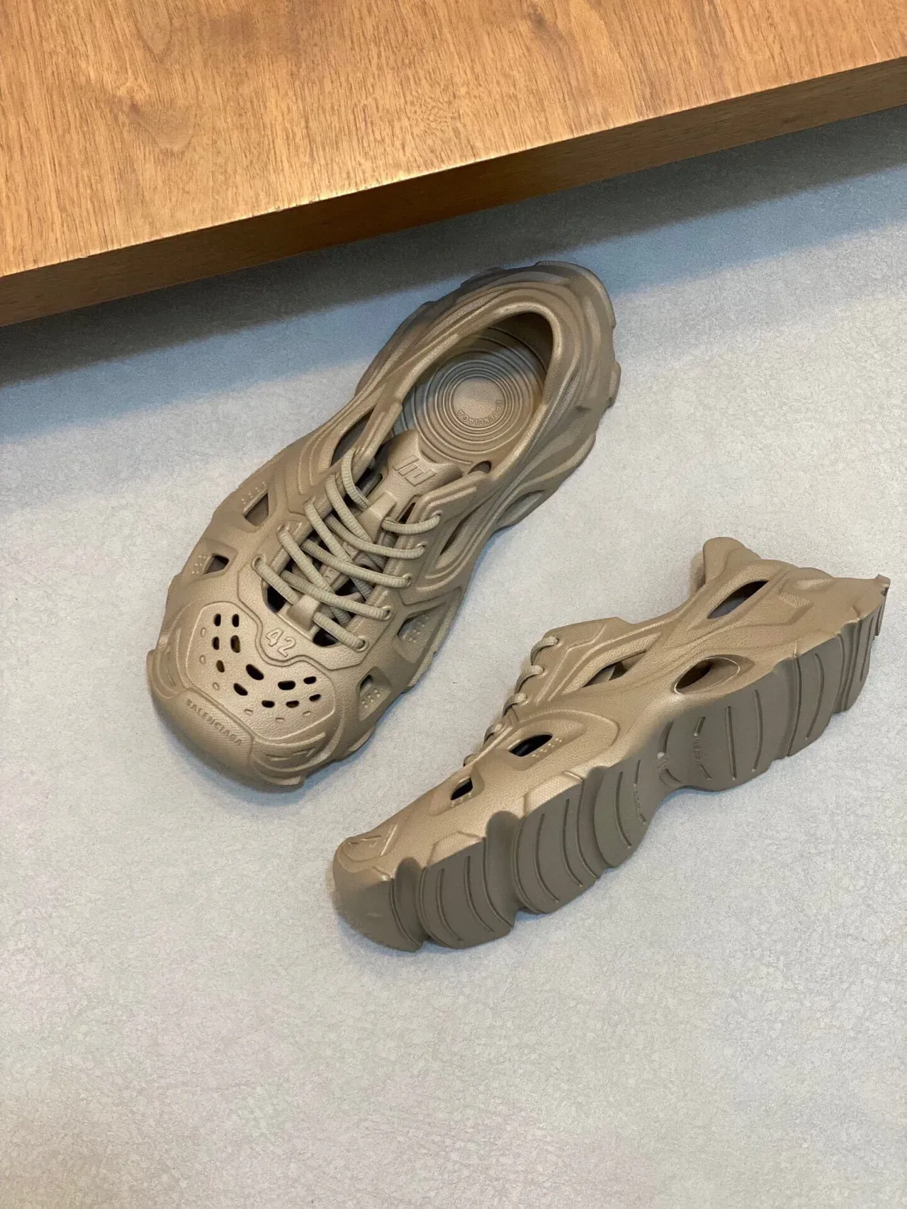 Balenciaga Defender Beige Monolithic Cutout Chunky Sneakers 5
