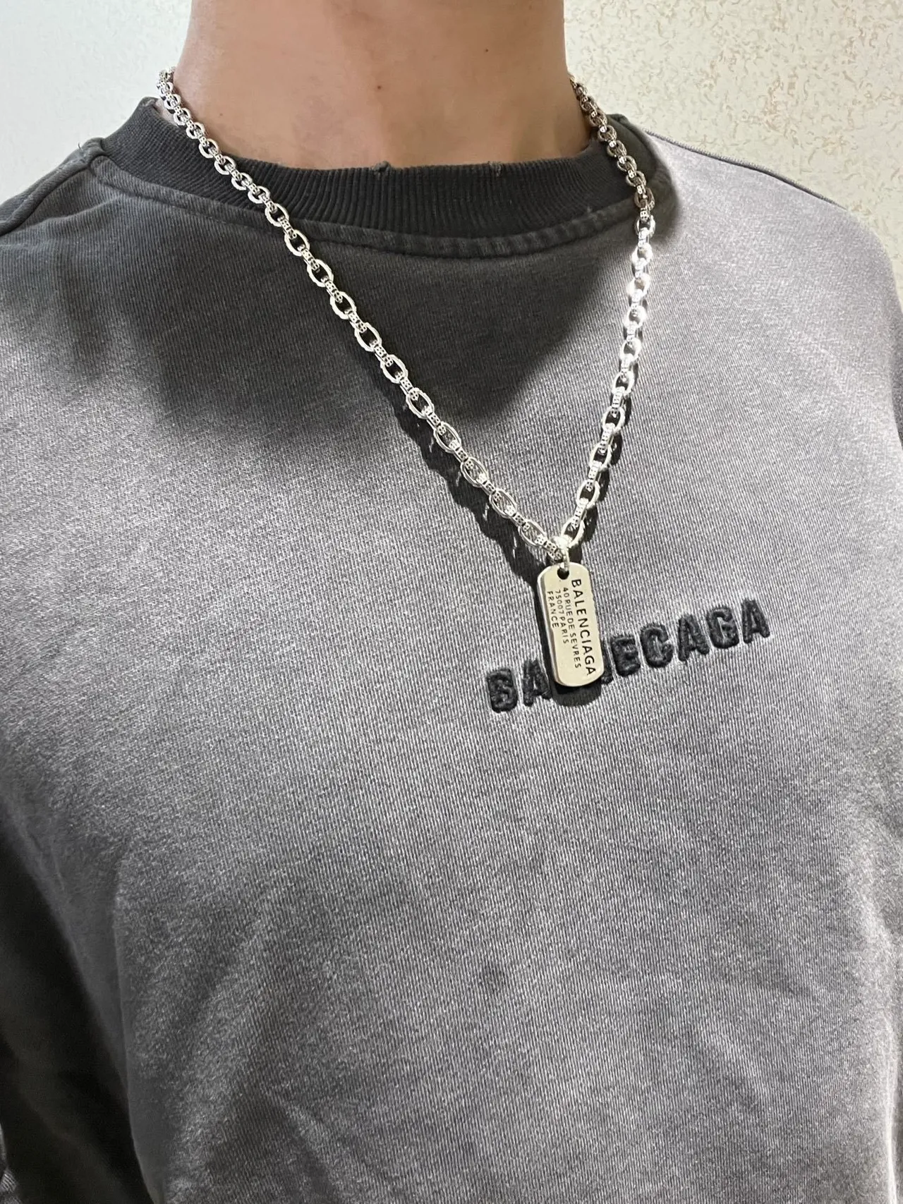 Balenciaga Dog Tag Silver Chain Necklace 2