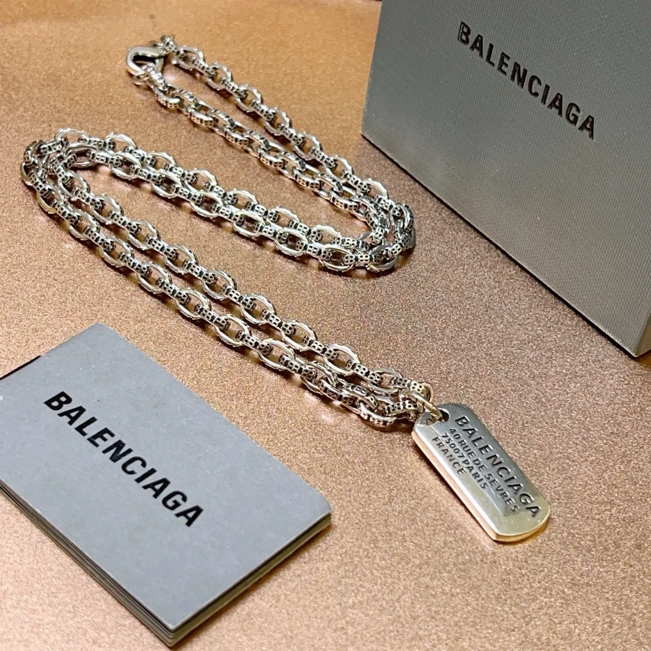 Balenciaga Dog Tag Silver Chain Necklace 3
