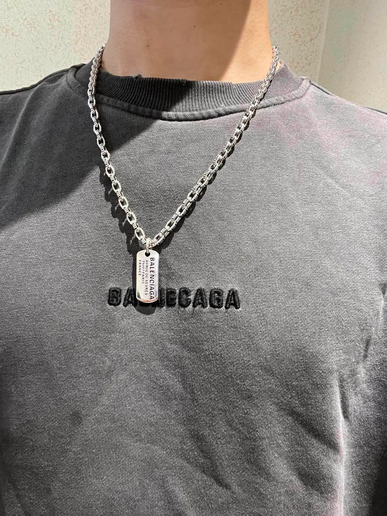 Balenciaga Dog Tag Silver Chain Necklace 5