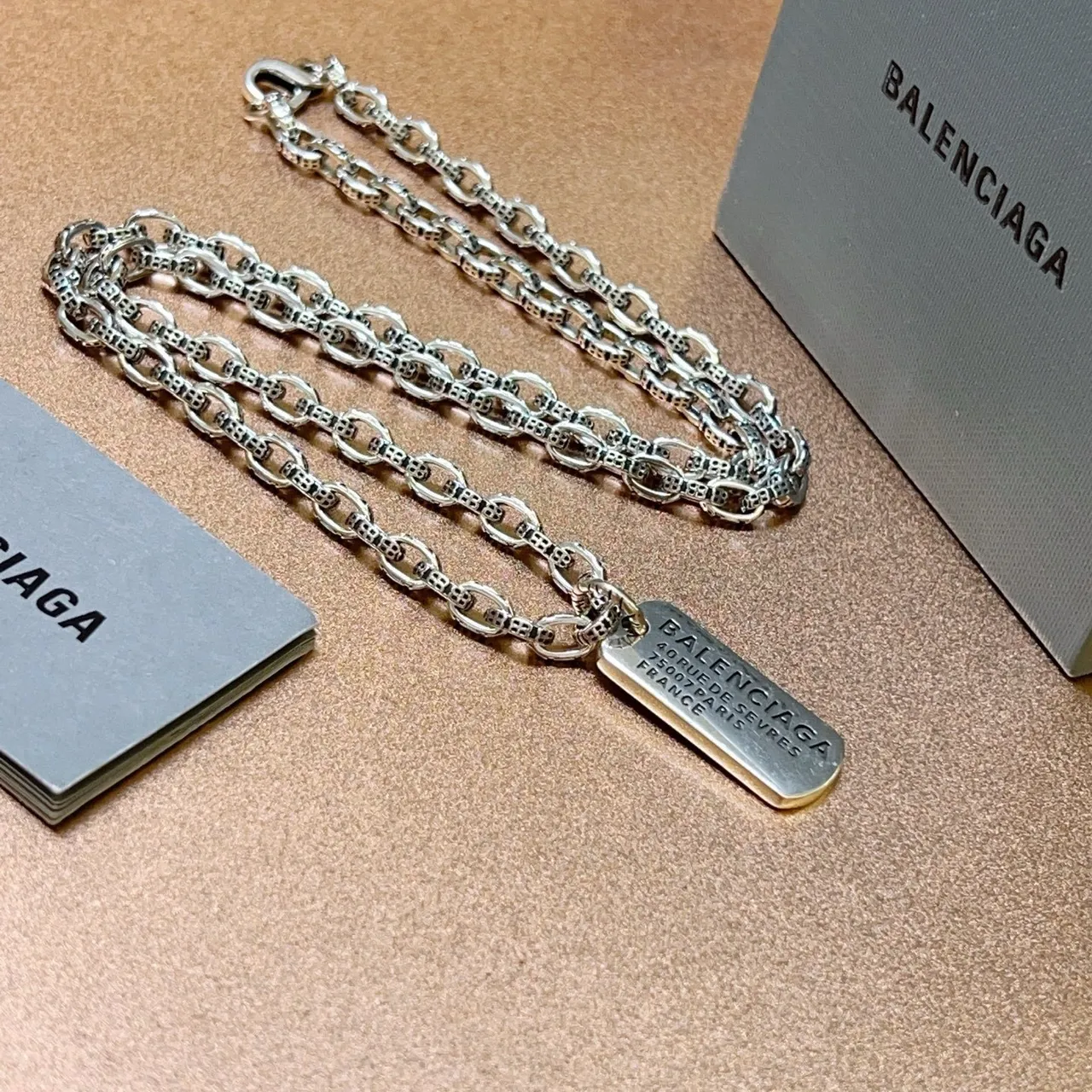 Balenciaga Dog Tag Silver Chain Necklace 6