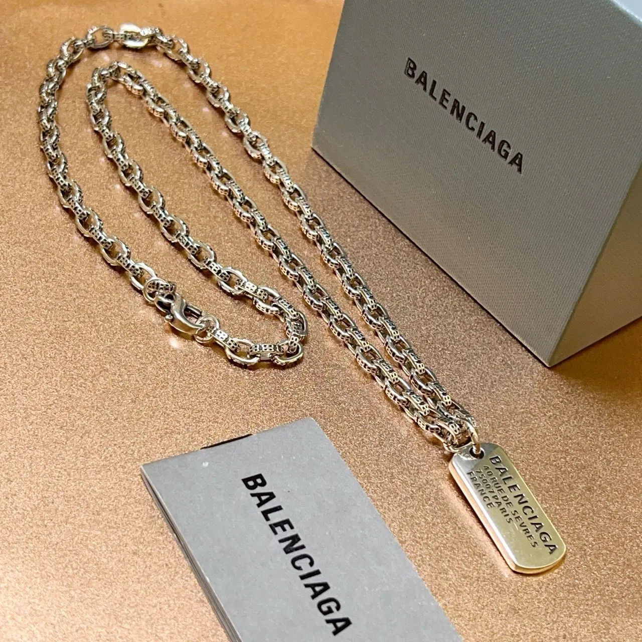 Balenciaga Dog Tag Silver Chain Necklace 7