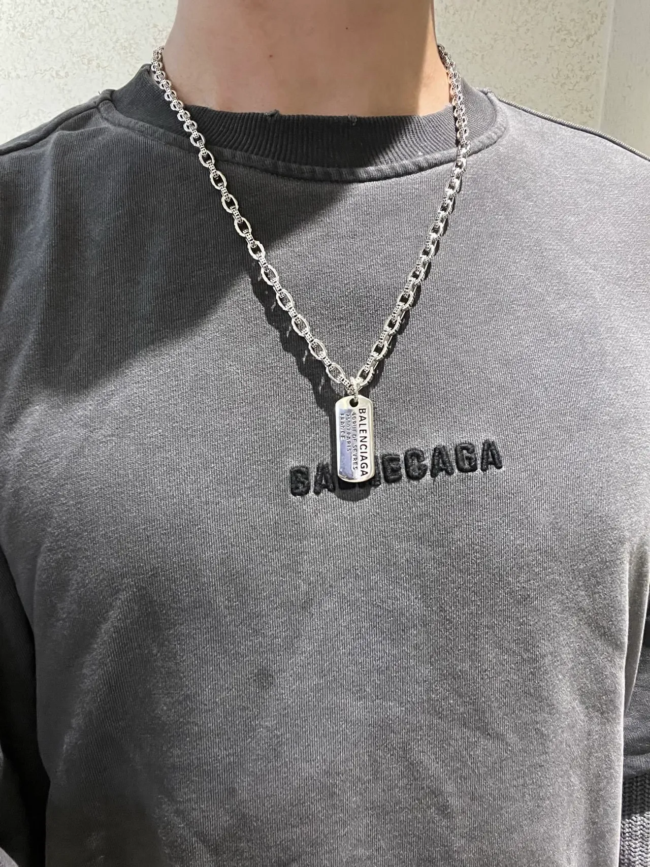 Balenciaga Dog Tag Silver Chain Necklace 9
