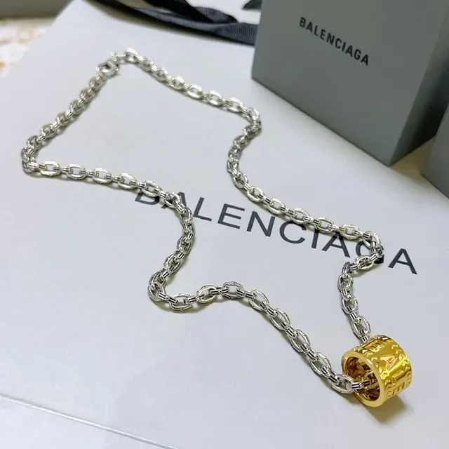 Balenciaga Colar Pendente Dourado Cilindro Corrente Prata 7