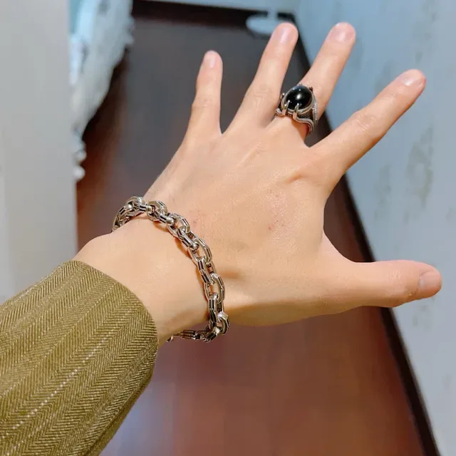 Balenciaga Silver Chunky Link Chain Polished Metal Bracelet 8