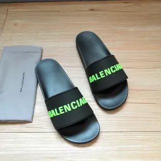 Balenciaga Slide Noir Vert Large Single Strap Bold Logotype Chaussons