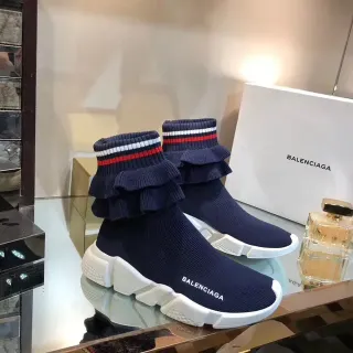 Balenciaga Speed Trainer Navy Blue Ruffled Knit Lifestyle Sneakers