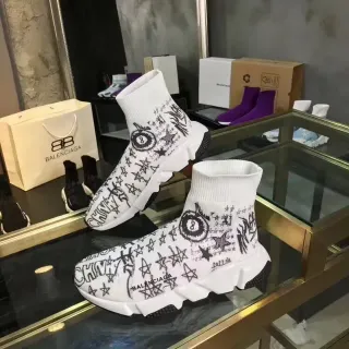 Balenciaga Speed Trainer White Graffiti-Print Laceless Lifestyle Sneakers