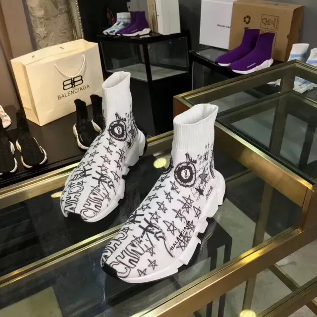 Balenciaga Speed Trainer Zapatillas Lifestyle Blancas Graffiti-Print Sin Cordones 3