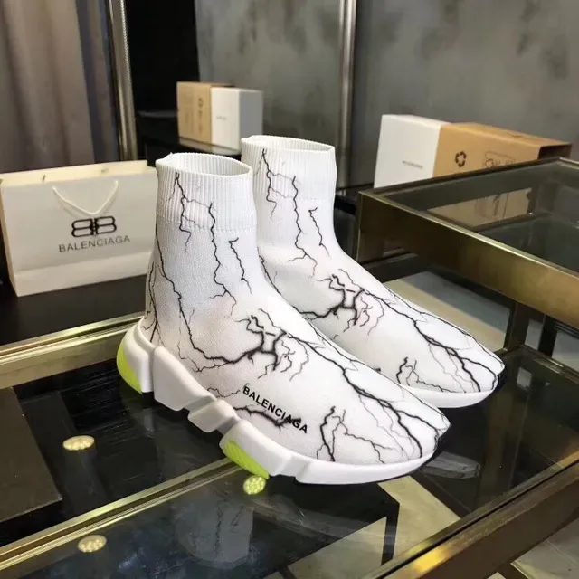 Balenciaga Speed Trainer सफेद पीला मोजा फिट निट अपर मार्बल क्रैकल प्रिंट लाइफस्टाइल स्नीकर 2