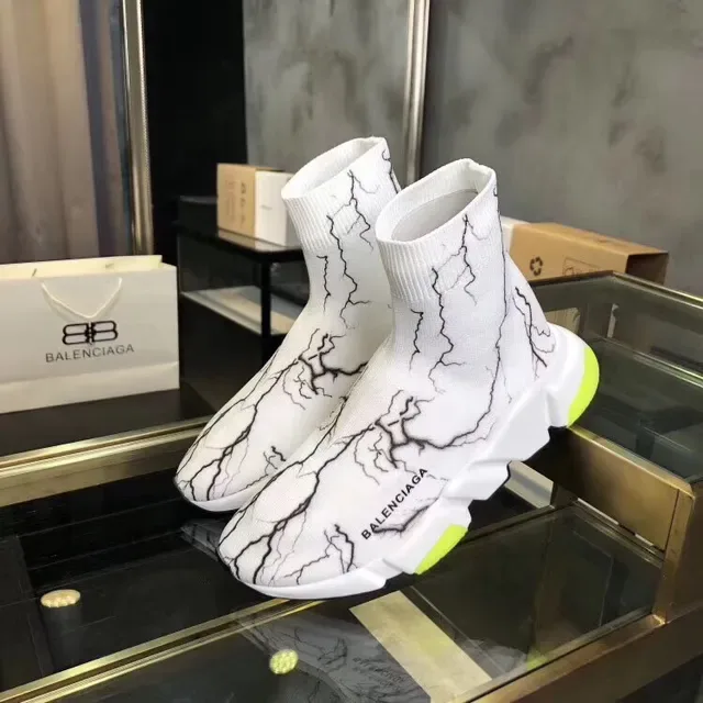 Balenciaga Speed Trainer सफेद पीला मोजा फिट निट अपर मार्बल क्रैकल प्रिंट लाइफस्टाइल स्नीकर 4