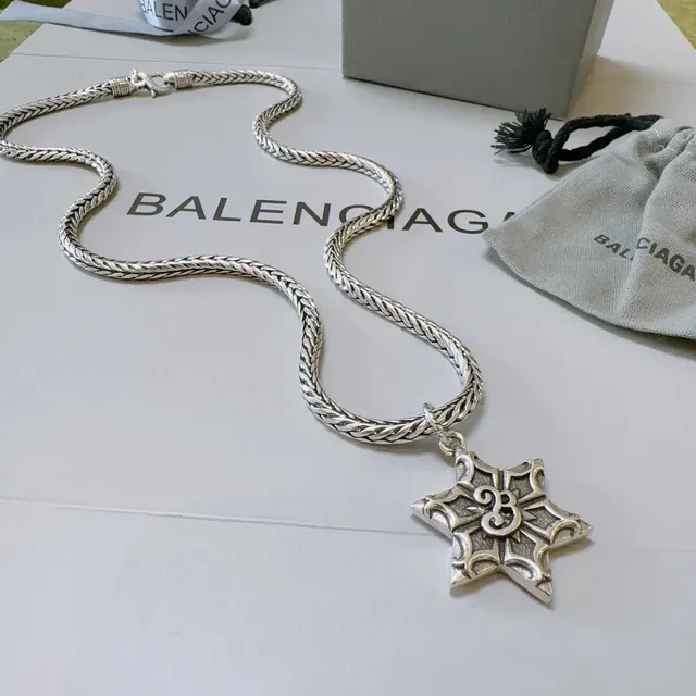 Balenciaga Star Pendant Silver Black Braided Curb Chain Necklace 3