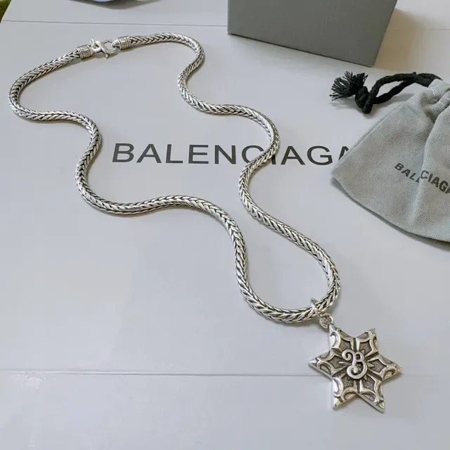 Balenciaga Star Pendant Silver Black Braided Curb Chain Necklace 7