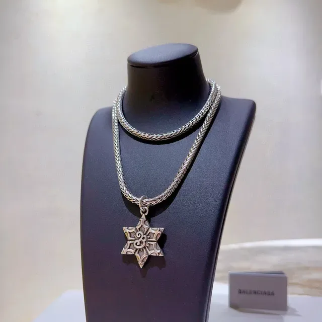 Balenciaga Star Pendant Silver Black Braided Curb Chain Necklace 9