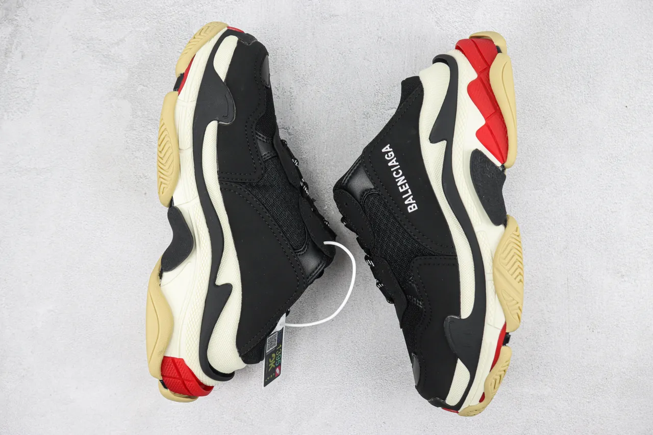 Balenciaga Track Trainer أسود كريم أحمر حذاء رياضي سميك 2
