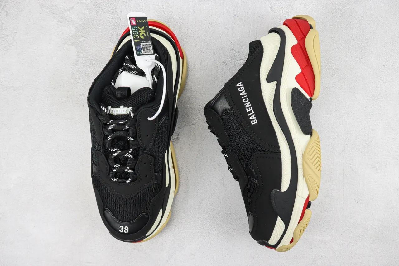 Balenciaga Track Trainer أسود كريم أحمر حذاء رياضي سميك 3