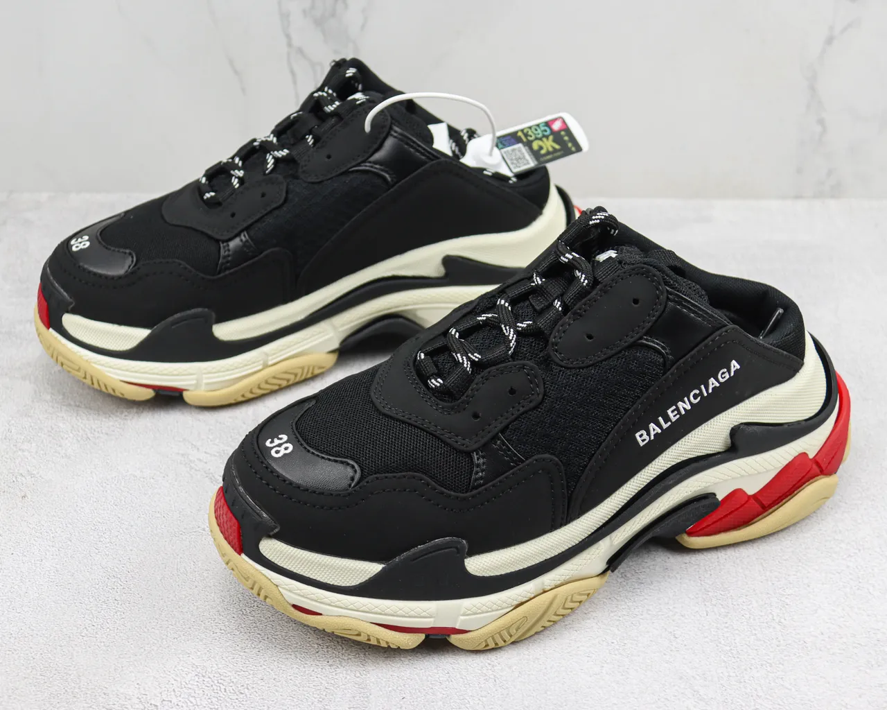 Balenciaga Track Trainer أسود كريم أحمر حذاء رياضي سميك 4