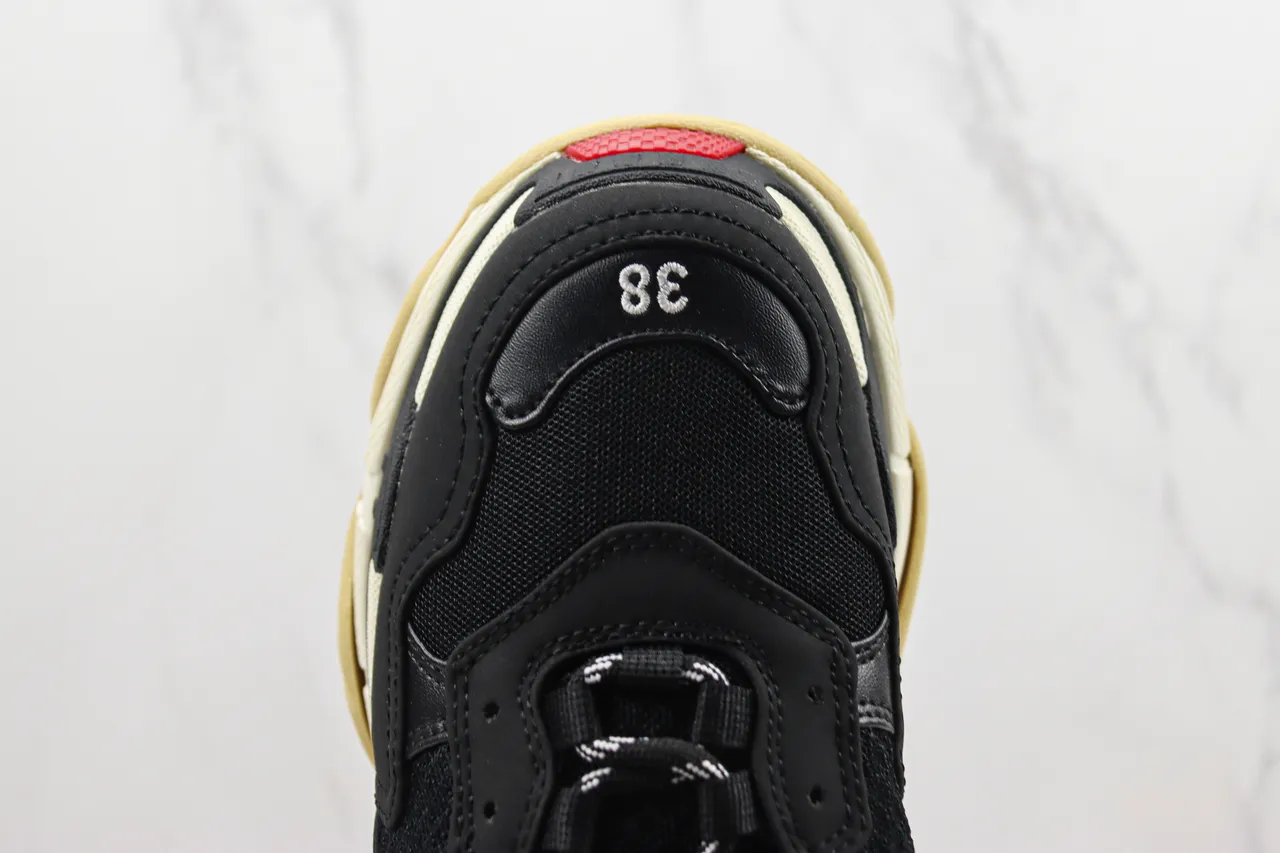 Balenciaga Track Trainer أسود كريم أحمر حذاء رياضي سميك 6