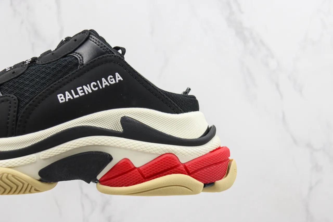 Balenciaga Track Trainer أسود كريم أحمر حذاء رياضي سميك 7