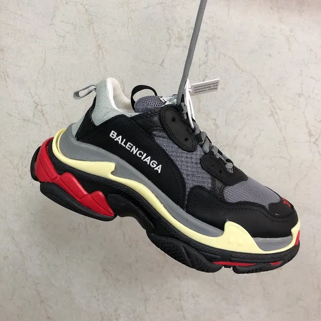 Balenciaga Triple S أسود رمادي أحمر كريمي حذاء رياضي سميك 5