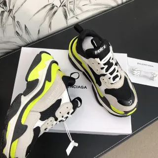 Balenciaga Triple S Black White Neon Yellow Chunky Sneakers