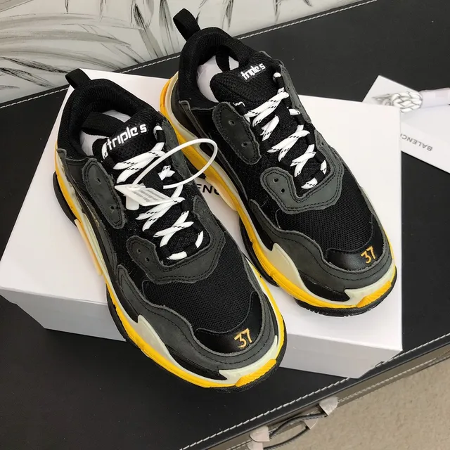 Balenciaga Triple S Black Yellow Chunky Sneakers 2