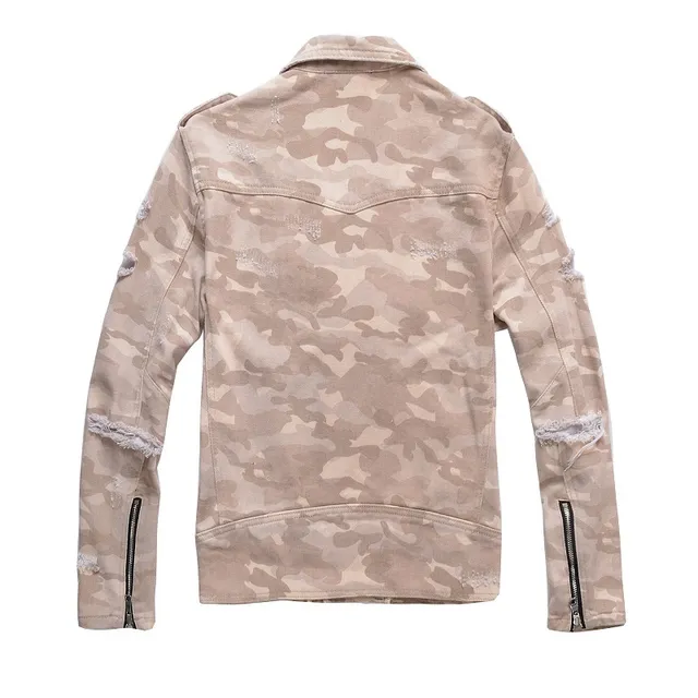 Balmain Camouflage Distressed Asymmetrical Zip Jacket 9
