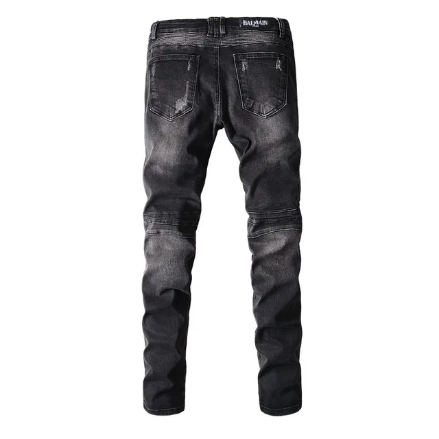 Balmain Distressed Slim-Tapered Charcoal Jeans 4