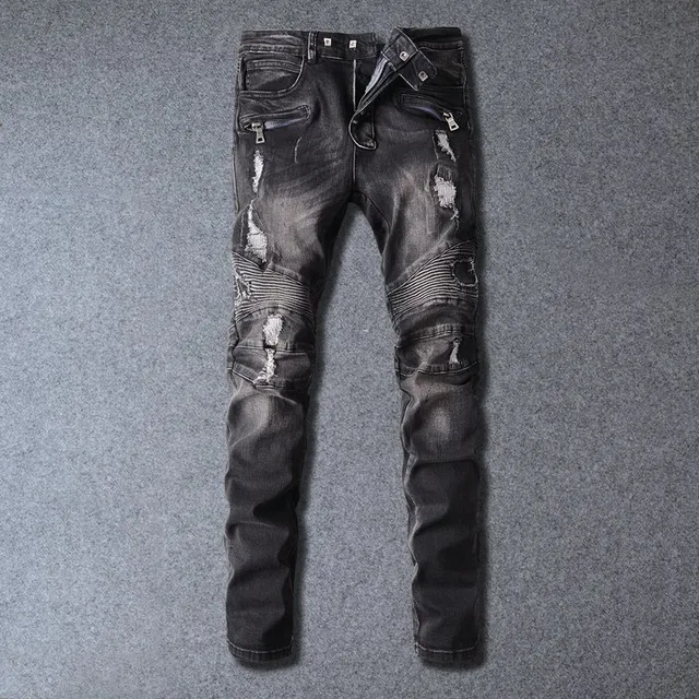 Balmain Distressed Slim-Tapered Charcoal Jeans 13