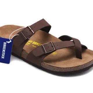 Birkenstock Arizona भूरी चमड़े की काजुअल सैंडल्स