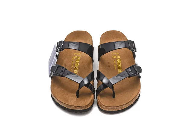 Birkenstock Arizona चमकदार काला पैटेंट कैजुअल सैंडल्स 3