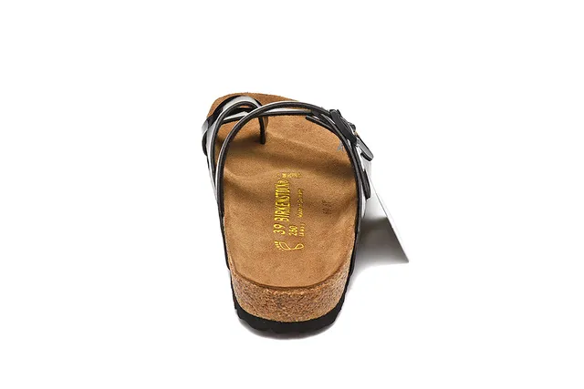 Birkenstock Arizona चमकदार काला पैटेंट कैजुअल सैंडल्स 5