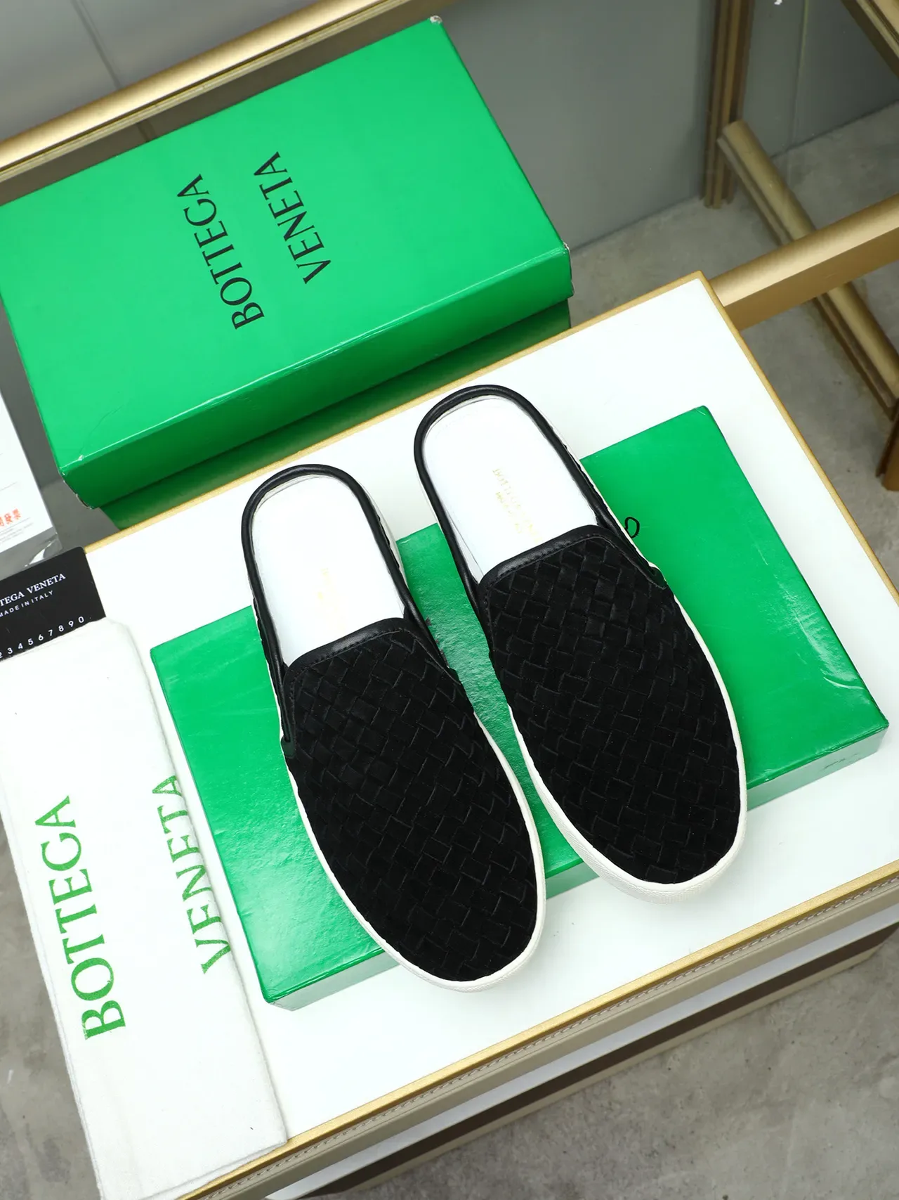Bottega Veneta Black White Woven Intrecciato Suede Slip-On Mule Loafer 2
