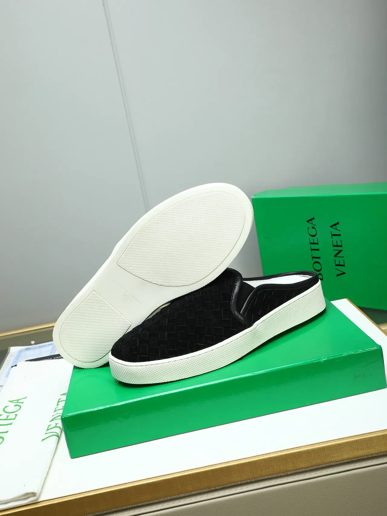 Bottega Veneta Black White Woven Intrecciato Suede Slip-On Mule Loafer 4