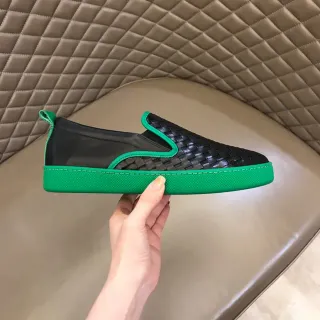 Bottega Veneta Cassette Loafer Black and Green Woven Leather Loafer
