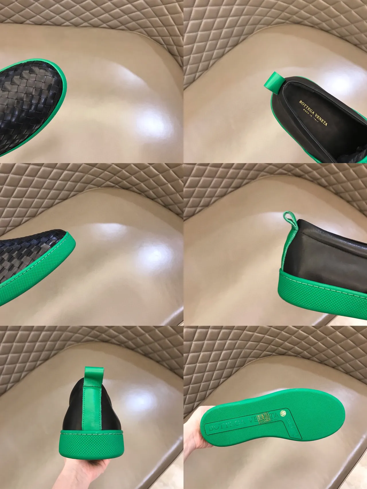Bottega Veneta Cassette Loafer لافر أسود وأخضر من الجلد المنسوج 2